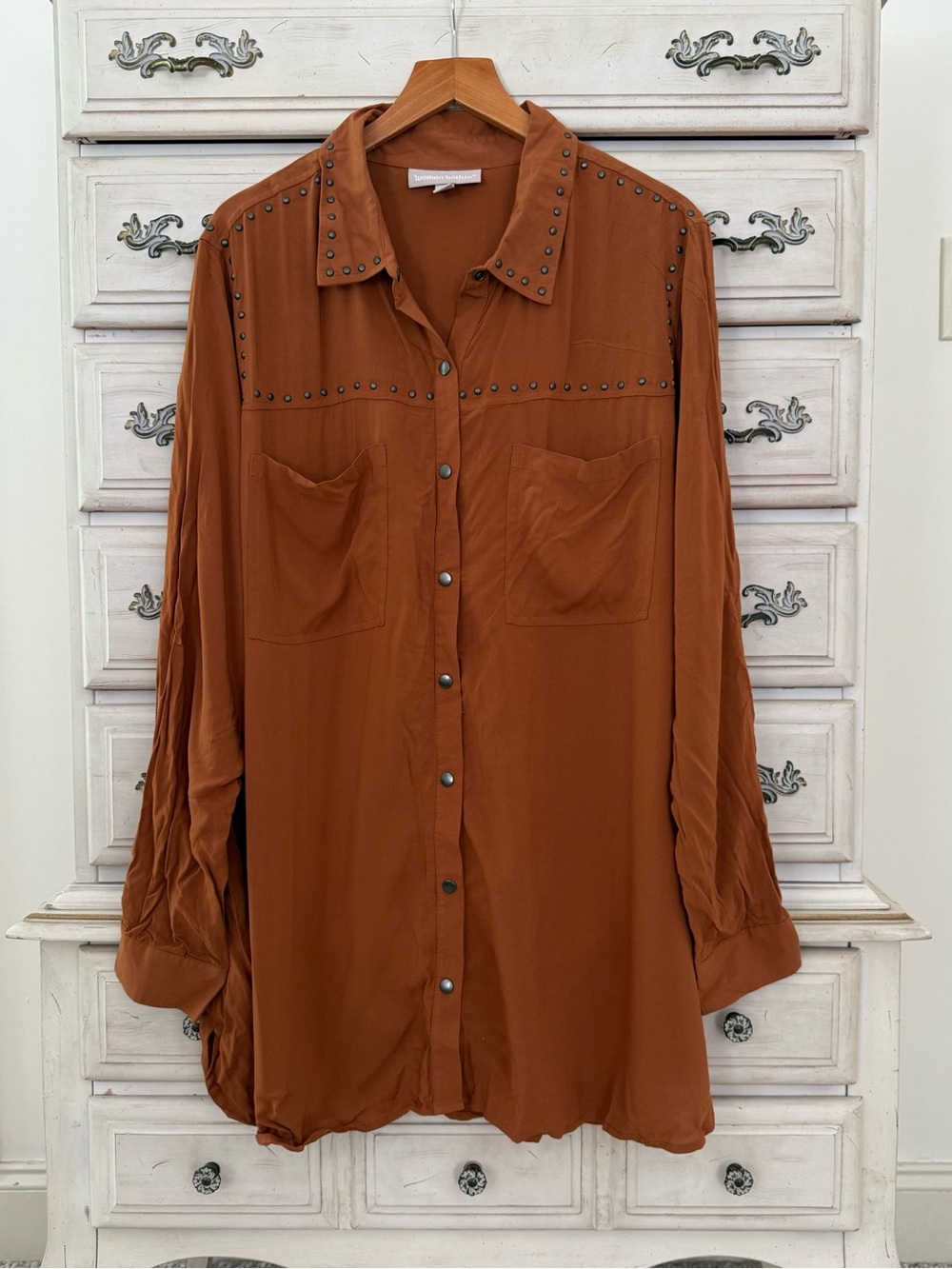 Brown Western Studded Boho Shirt Dress